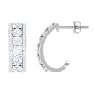 Round Moissanite J Hoop Designer Earrings in Prong Setting Moissanite - ( D-VS1 ) - Color and Clarity - Rosec Jewels