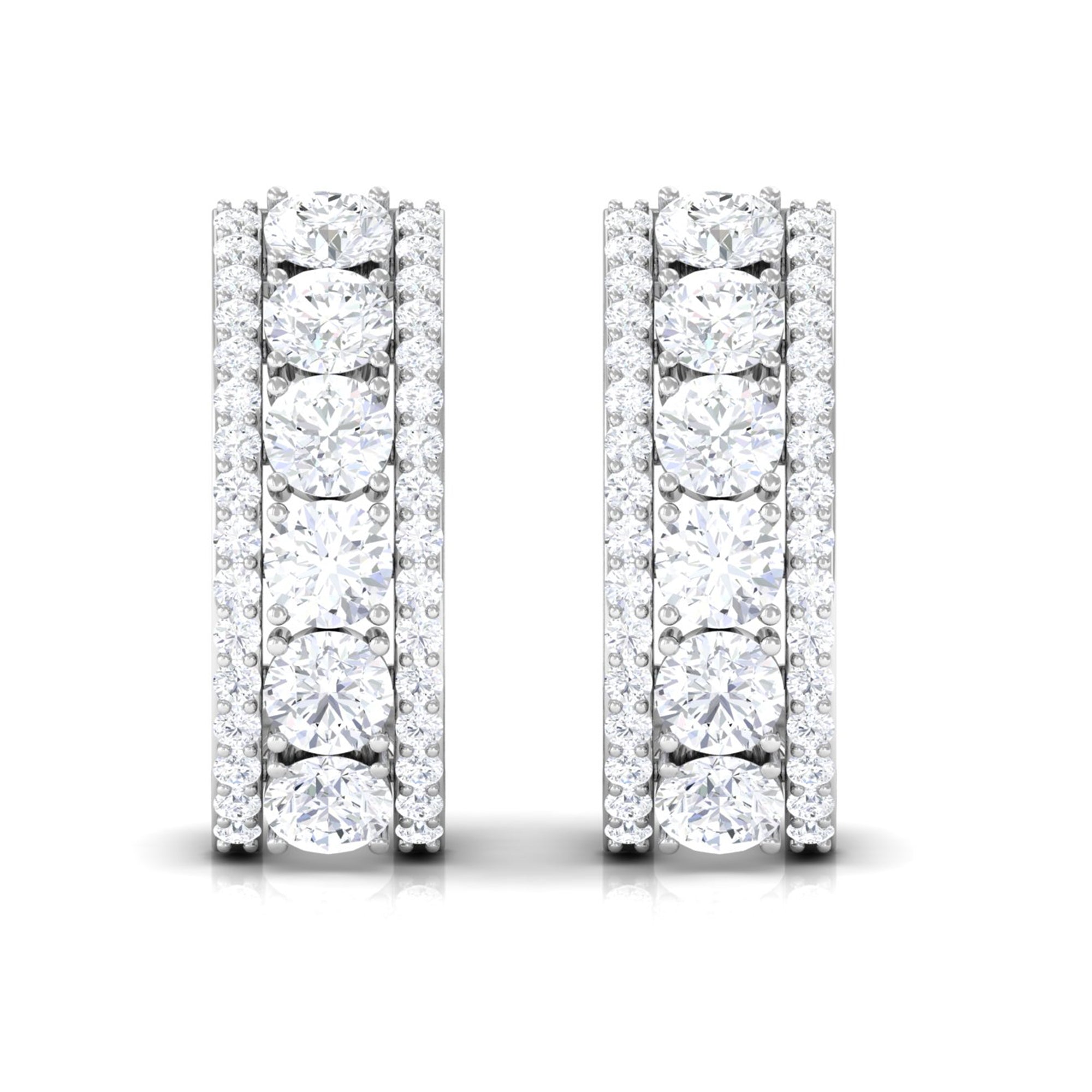 Round Moissanite J Hoop Designer Earrings in Prong Setting Moissanite - ( D-VS1 ) - Color and Clarity - Rosec Jewels