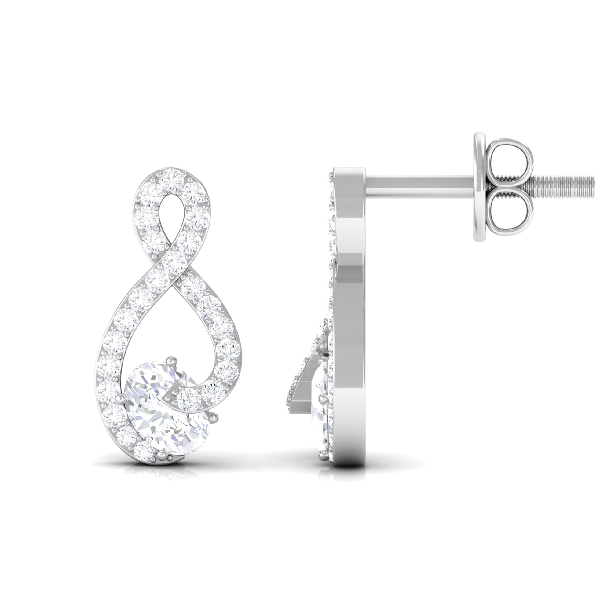 Moissanite Infinity Stud Earrings in Prong Setting Moissanite - ( D-VS1 ) - Color and Clarity - Rosec Jewels