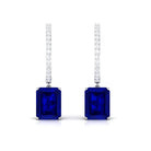 Emerald Cut Lab Grown Blue Sapphire Minimal Hinged Hoop Drop Earrings Lab Created Blue Sapphire - ( AAAA ) - Quality - Rosec Jewels