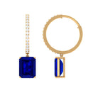 Emerald Cut Lab Grown Blue Sapphire Minimal Hinged Hoop Drop Earrings Lab Created Blue Sapphire - ( AAAA ) - Quality - Rosec Jewels