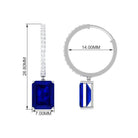 Emerald Cut Lab Grown Blue Sapphire Minimal Hinged Hoop Drop Earrings Lab Created Blue Sapphire - ( AAAA ) - Quality - Rosec Jewels