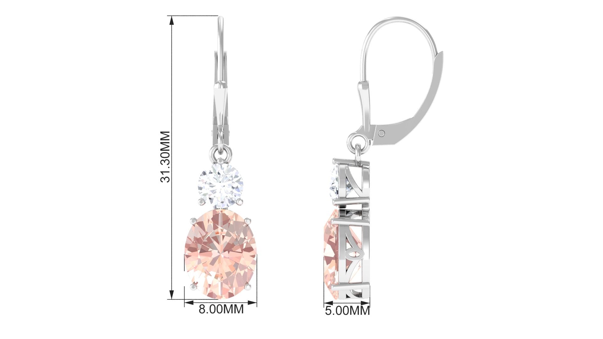 Certified Natural Morganite Dangle Earrings With Leverback Morganite - ( AAA ) - Quality - Rosec Jewels