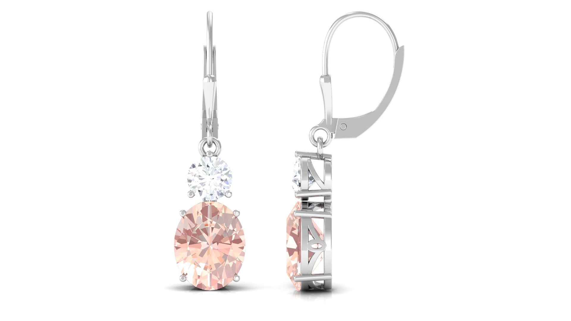 Certified Natural Morganite Dangle Earrings With Leverback Morganite - ( AAA ) - Quality - Rosec Jewels