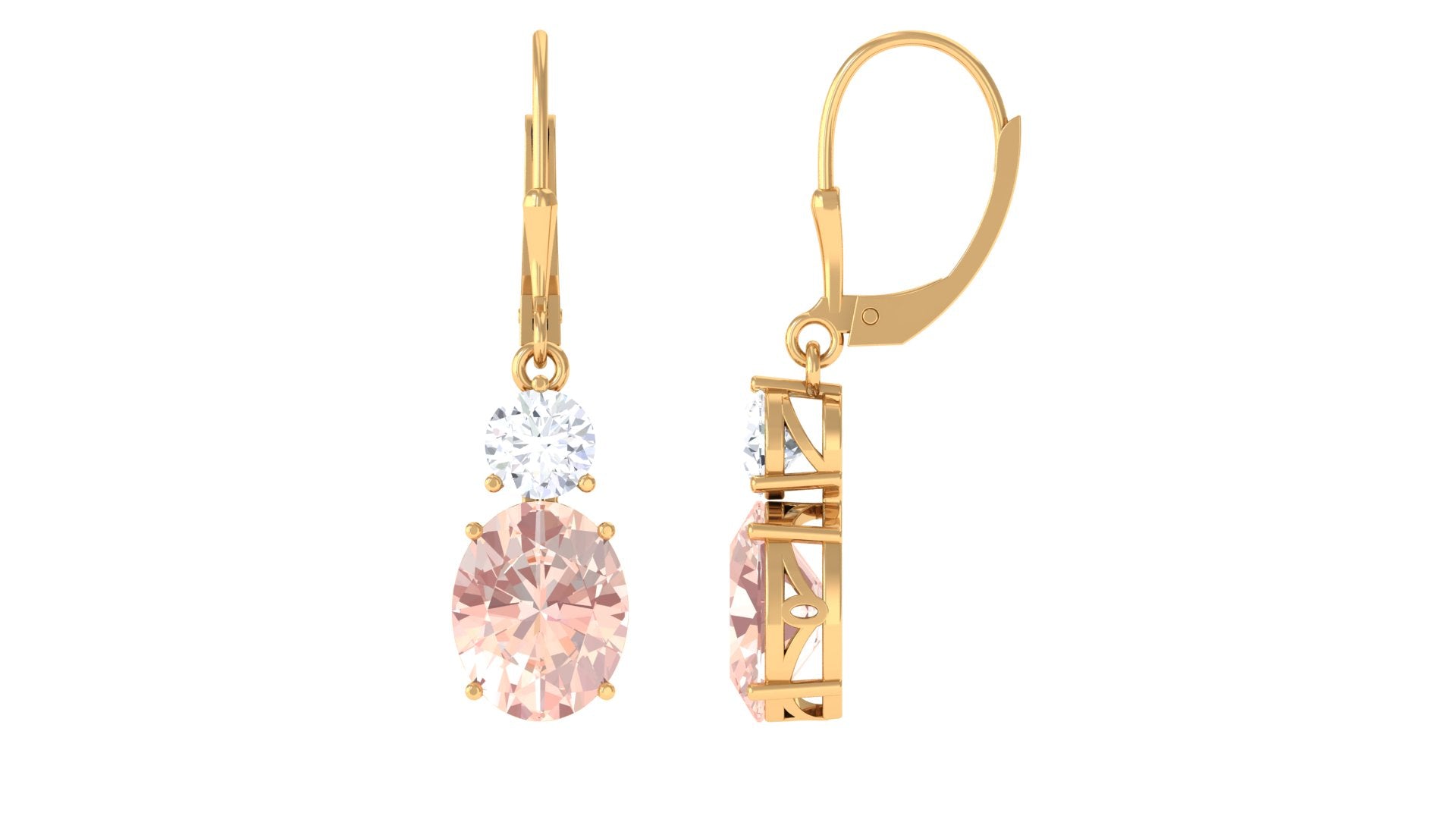 Certified Natural Morganite Dangle Earrings With Leverback Morganite - ( AAA ) - Quality - Rosec Jewels