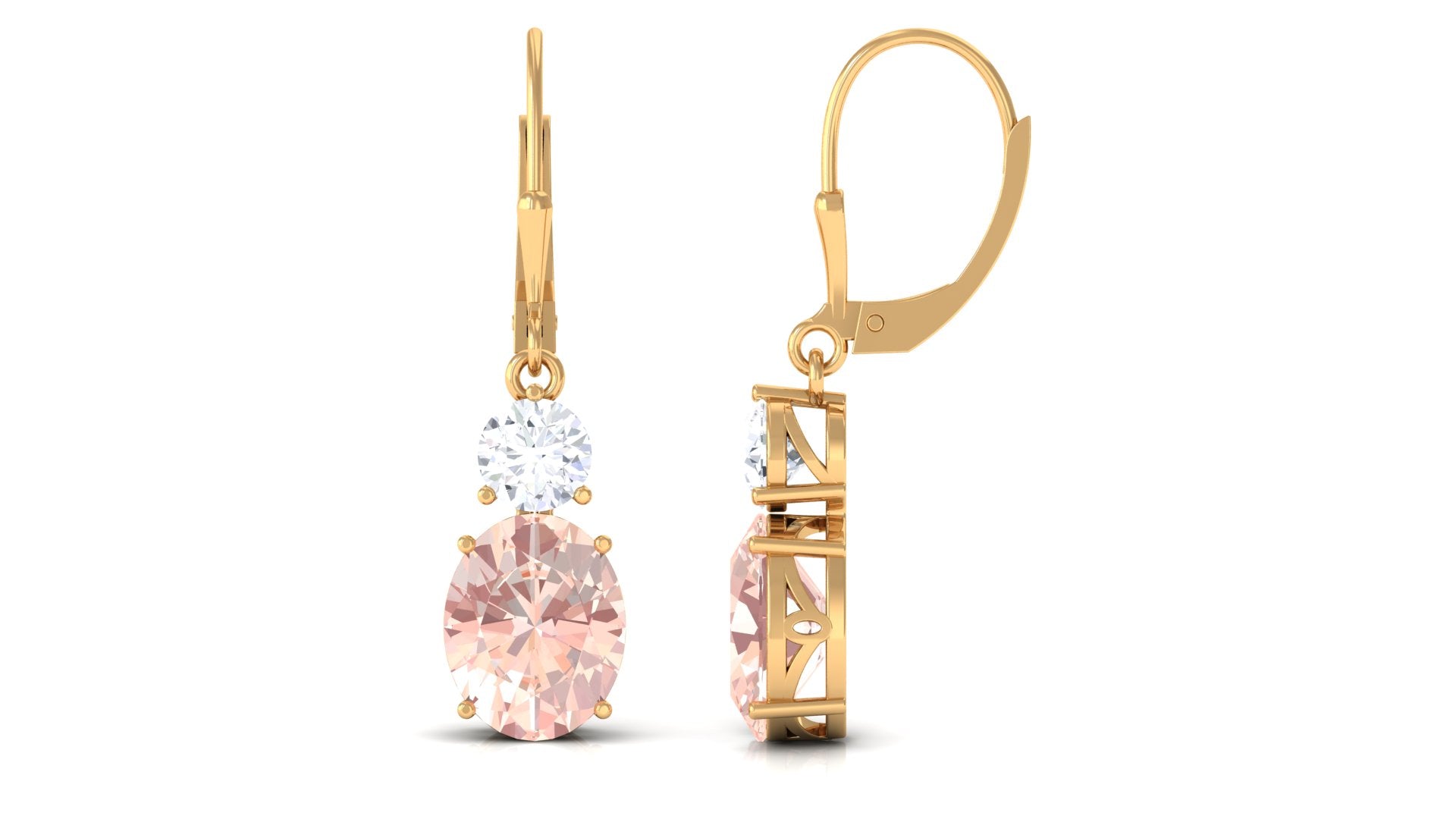 Certified Natural Morganite Dangle Earrings With Leverback Morganite - ( AAA ) - Quality - Rosec Jewels