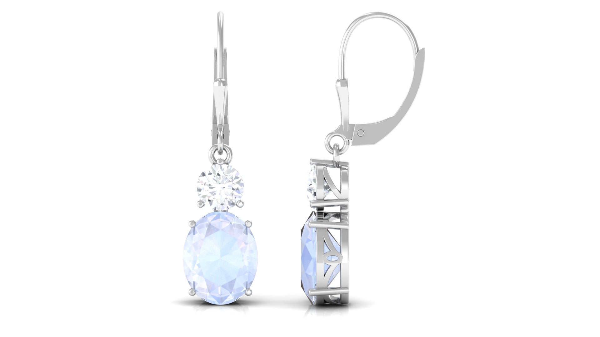 Natural Moonstone Drop Dangle Lever Back Earrings Moonstone - ( AAA ) - Quality - Rosec Jewels