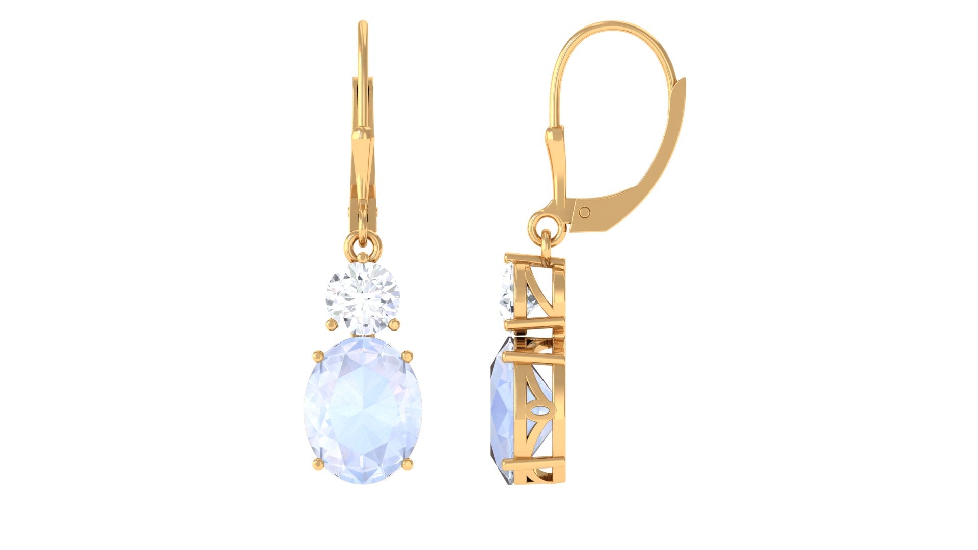 Natural Moonstone Drop Dangle Lever Back Earrings Moonstone - ( AAA ) - Quality - Rosec Jewels