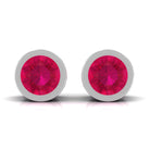 Round Ruby Dainty Solitaire Stud Earrings in Bezel Setting Ruby - ( AAA ) - Quality - Rosec Jewels