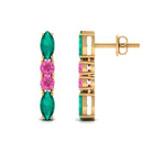 1.75 CT Marquise Emerald and Pink Sapphire Dangle Earrings Emerald - ( AAA ) - Quality - Rosec Jewels