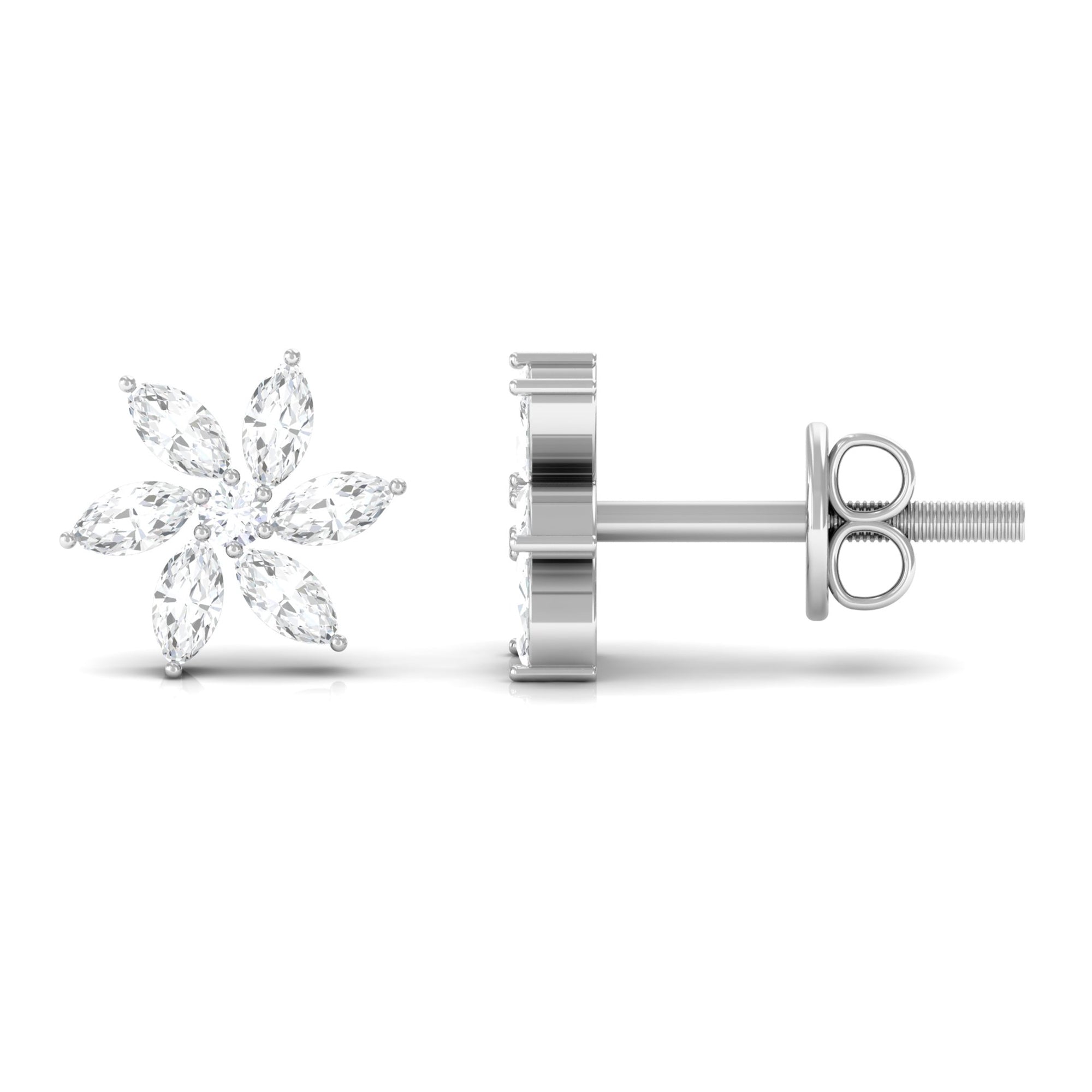 3/4 CT Real Diamond Flower Stud Earrings in Prong Setting Diamond - ( HI-SI ) - Color and Clarity - Rosec Jewels