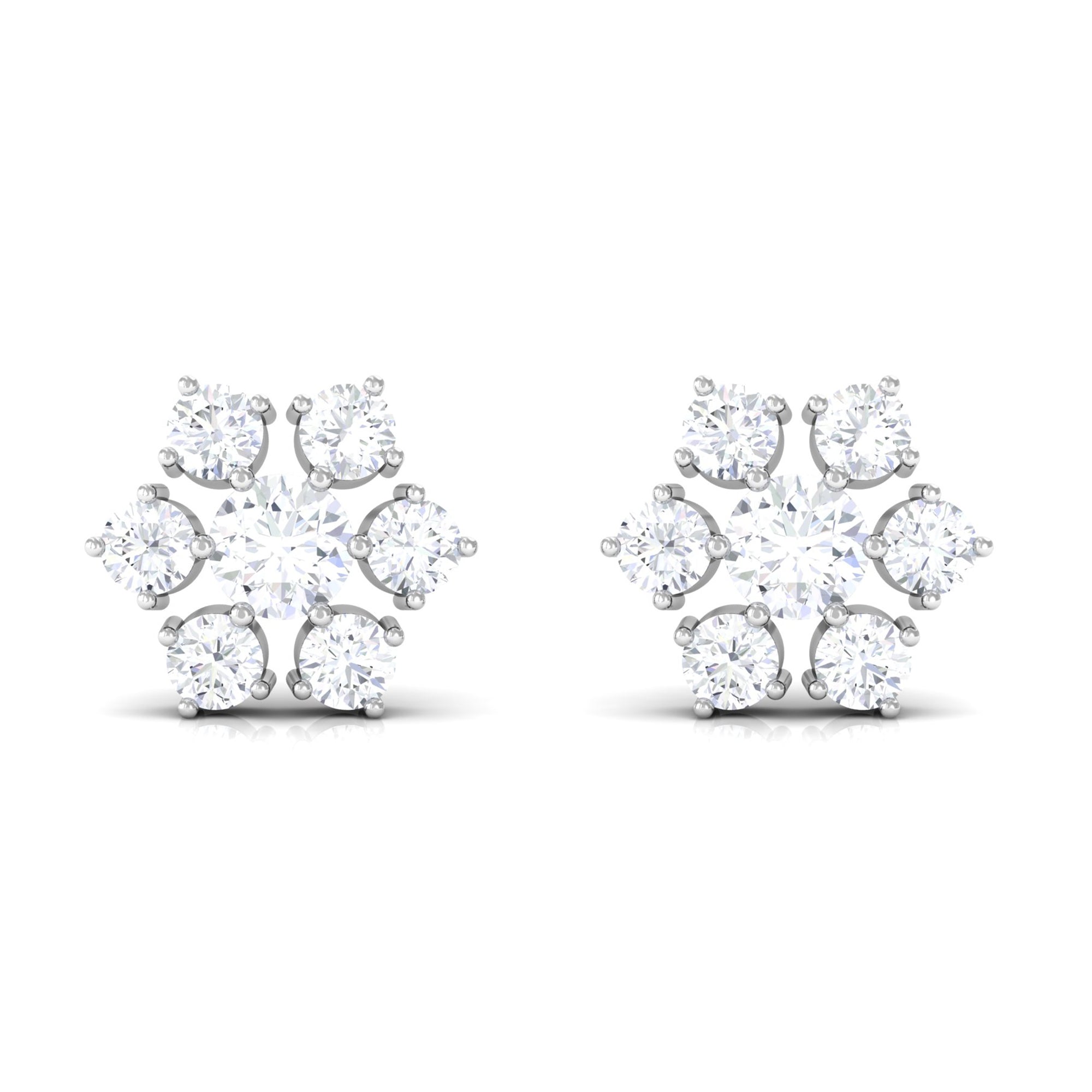 3/4 CT Diamond Cluster Flower Stud Earrings in Gold Diamond - ( HI-SI ) - Color and Clarity - Rosec Jewels