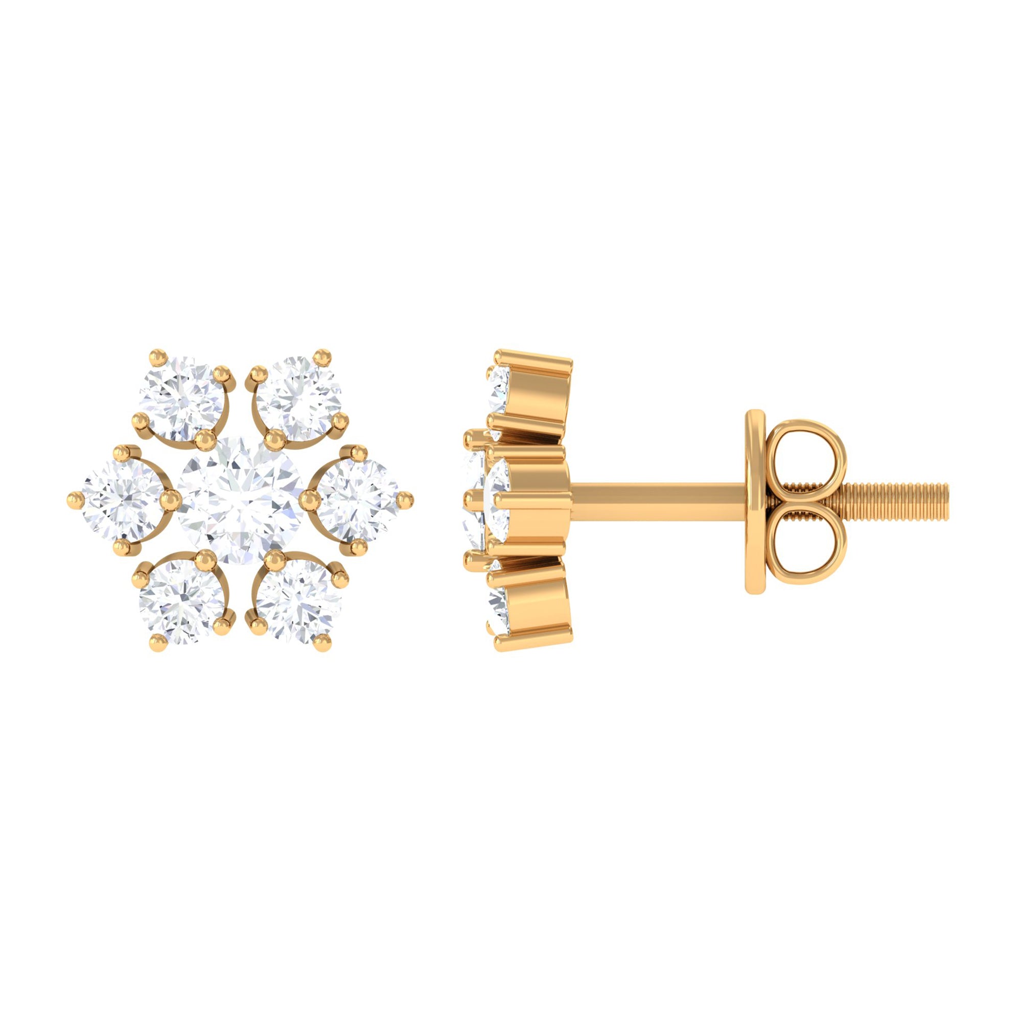 3/4 CT Diamond Cluster Flower Stud Earrings in Gold Diamond - ( HI-SI ) - Color and Clarity - Rosec Jewels