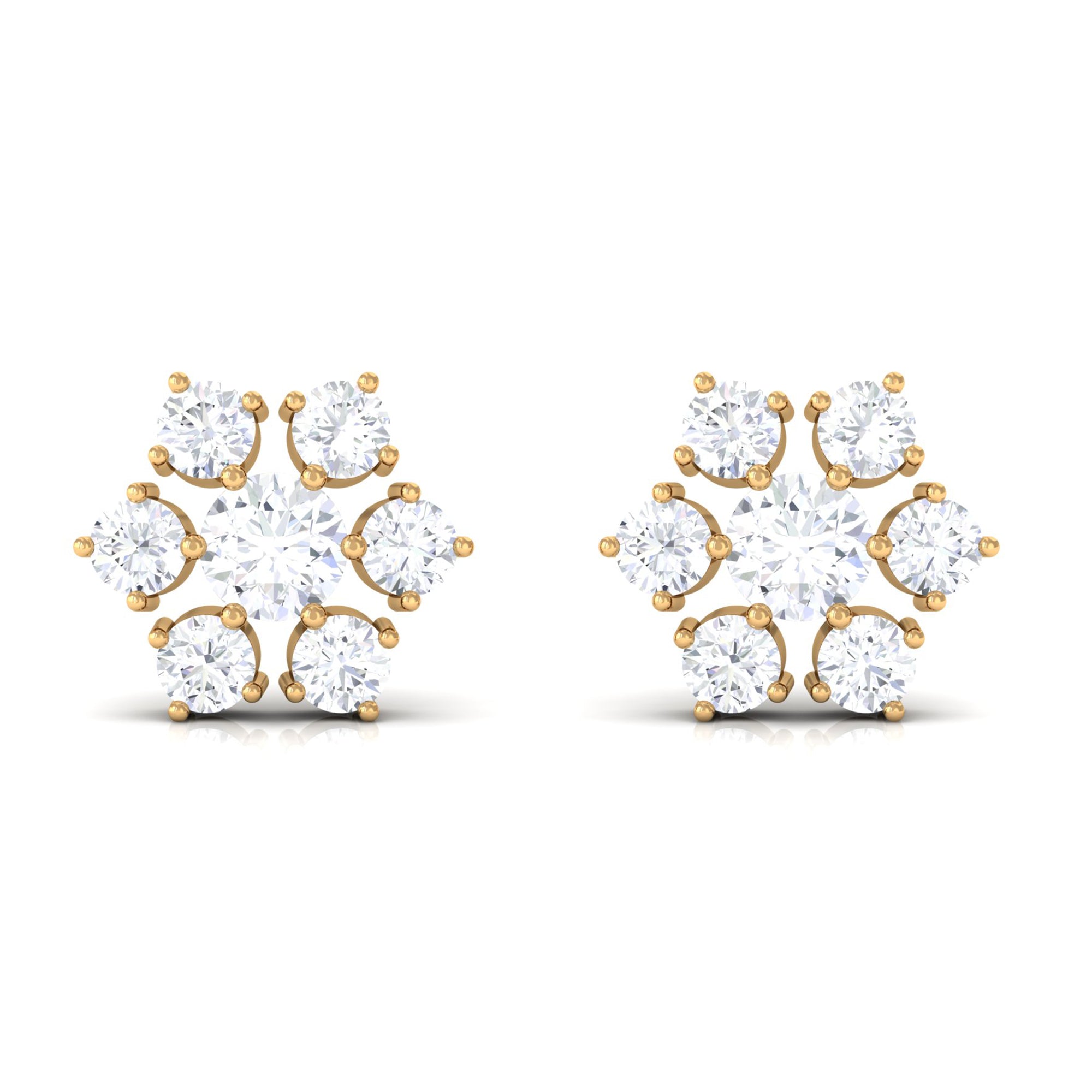 3/4 CT Diamond Cluster Flower Stud Earrings in Gold Diamond - ( HI-SI ) - Color and Clarity - Rosec Jewels