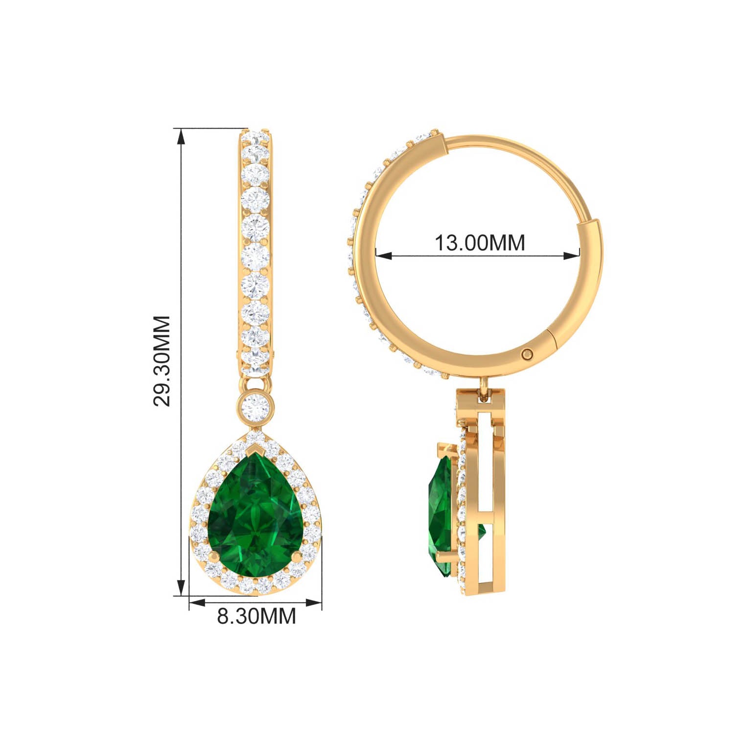 Pear Cut Lab Created Emerald Drop Earrings with Moissanite Lab Created Emerald - ( AAAA ) - Quality - Rosec Jewels