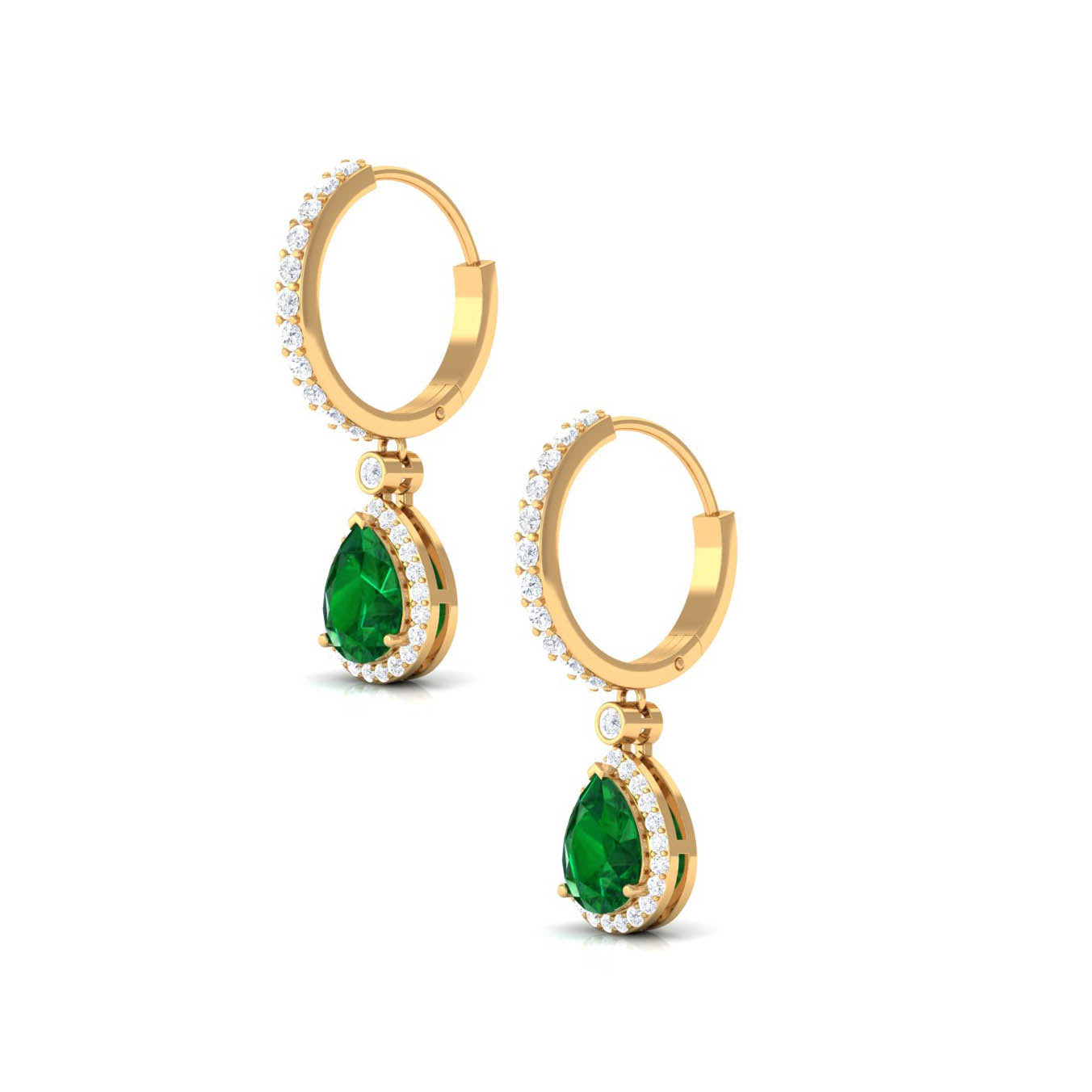 Pear Cut Lab Created Emerald Drop Earrings with Moissanite Lab Created Emerald - ( AAAA ) - Quality - Rosec Jewels