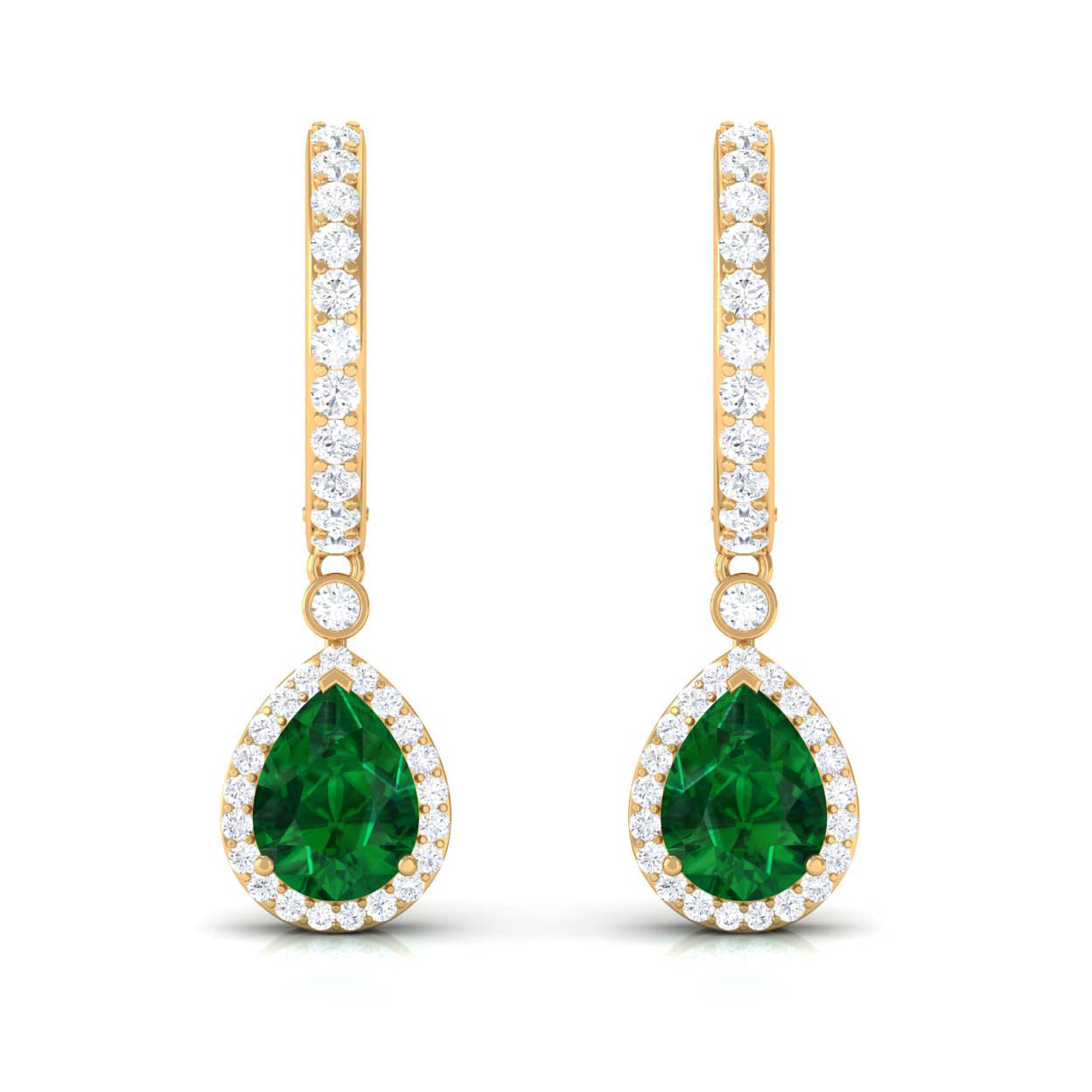 Pear Cut Lab Created Emerald Drop Earrings with Moissanite Lab Created Emerald - ( AAAA ) - Quality - Rosec Jewels