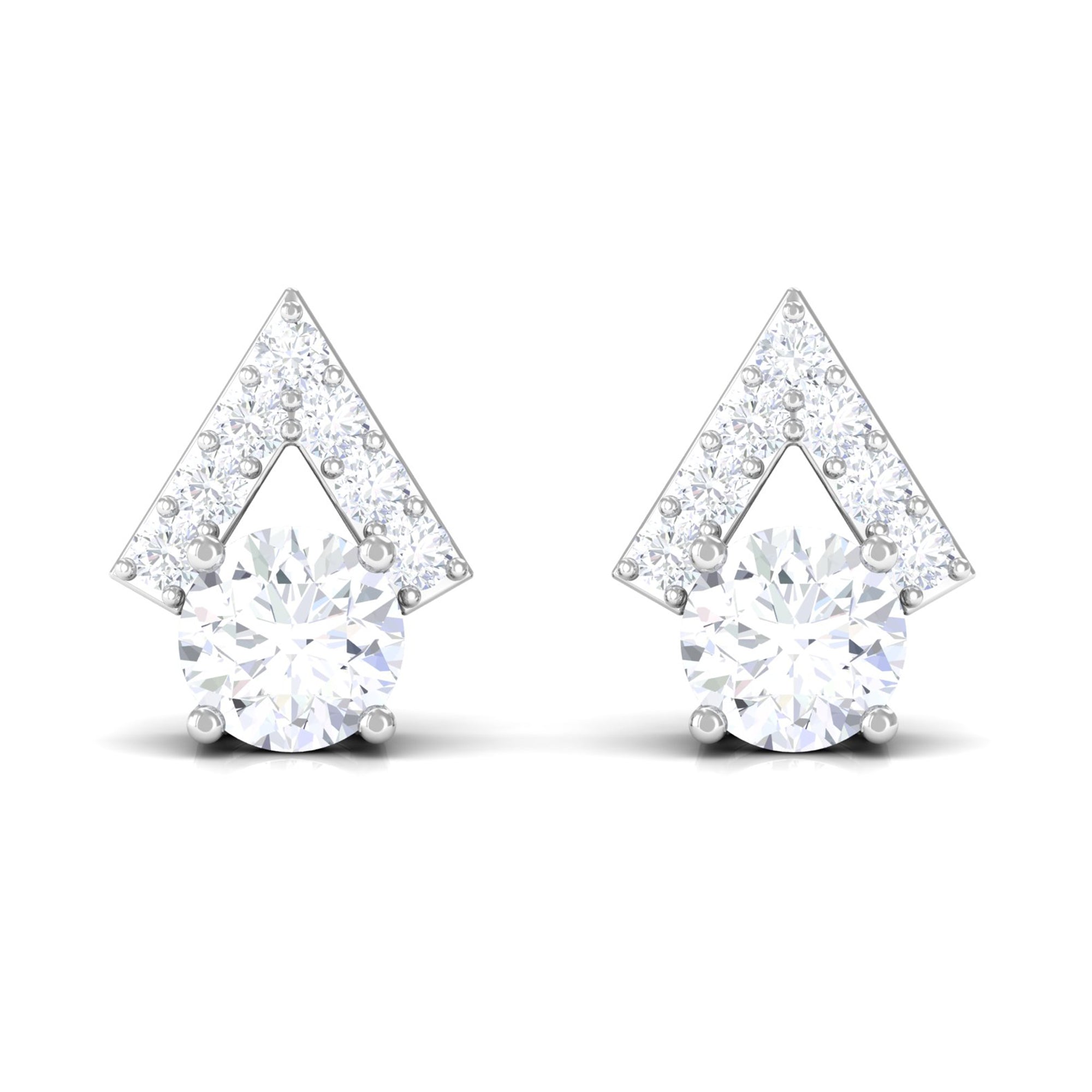 Contemporary Stud Earrings with Round Cubic Zirconia Zircon - ( AAAA ) - Quality - Rosec Jewels