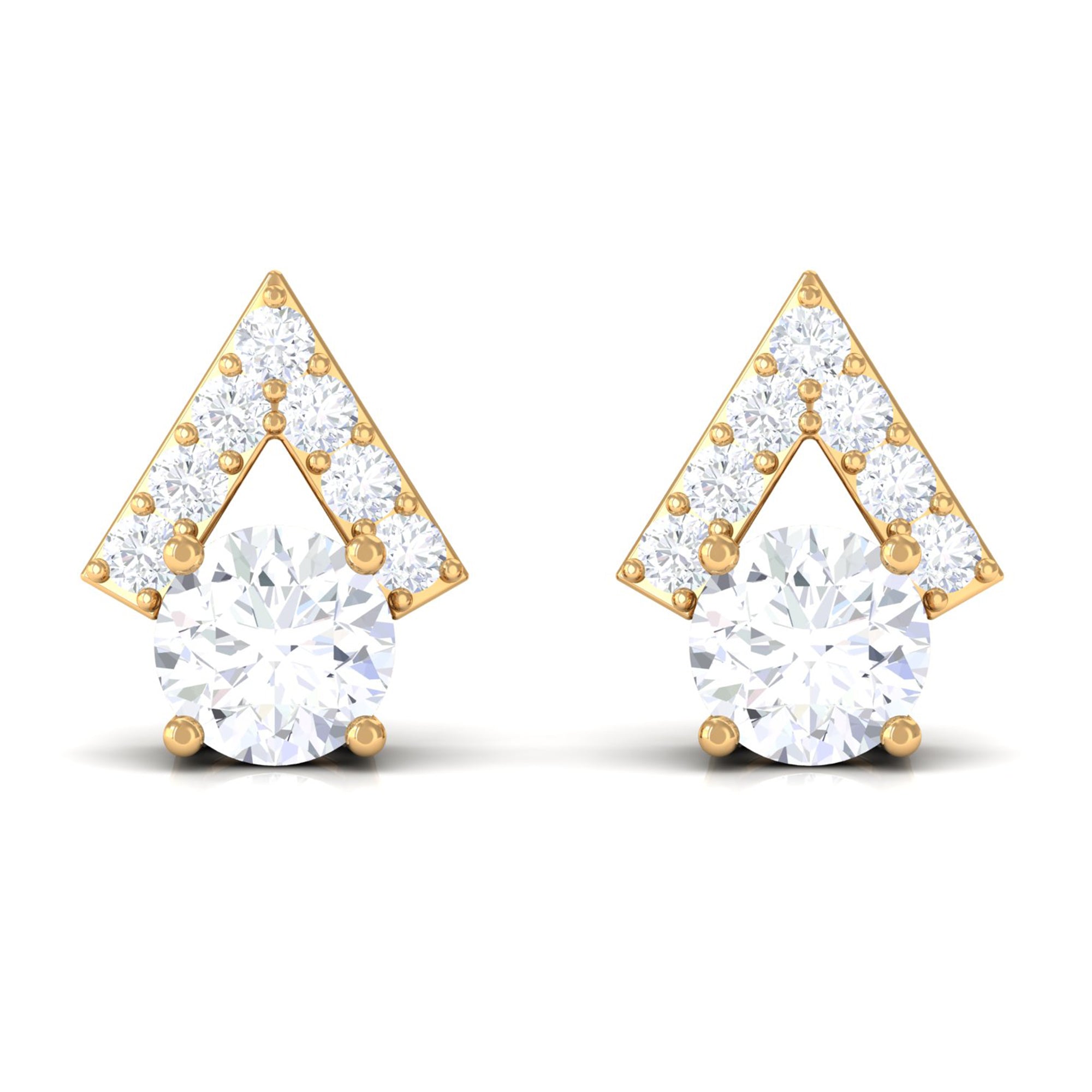 Contemporary Stud Earrings with Round Cubic Zirconia Zircon - ( AAAA ) - Quality - Rosec Jewels