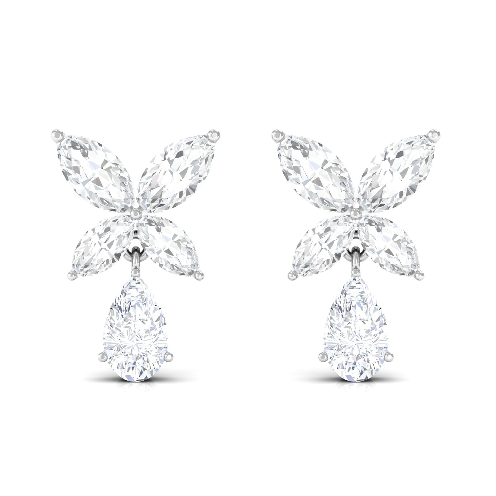 Marquise and Pear Cut Moissanite Flower Drop Earrings Moissanite - ( D-VS1 ) - Color and Clarity - Rosec Jewels