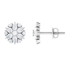 Certified Moissanite Flower Stud Earrings Moissanite - ( D-VS1 ) - Color and Clarity - Rosec Jewels