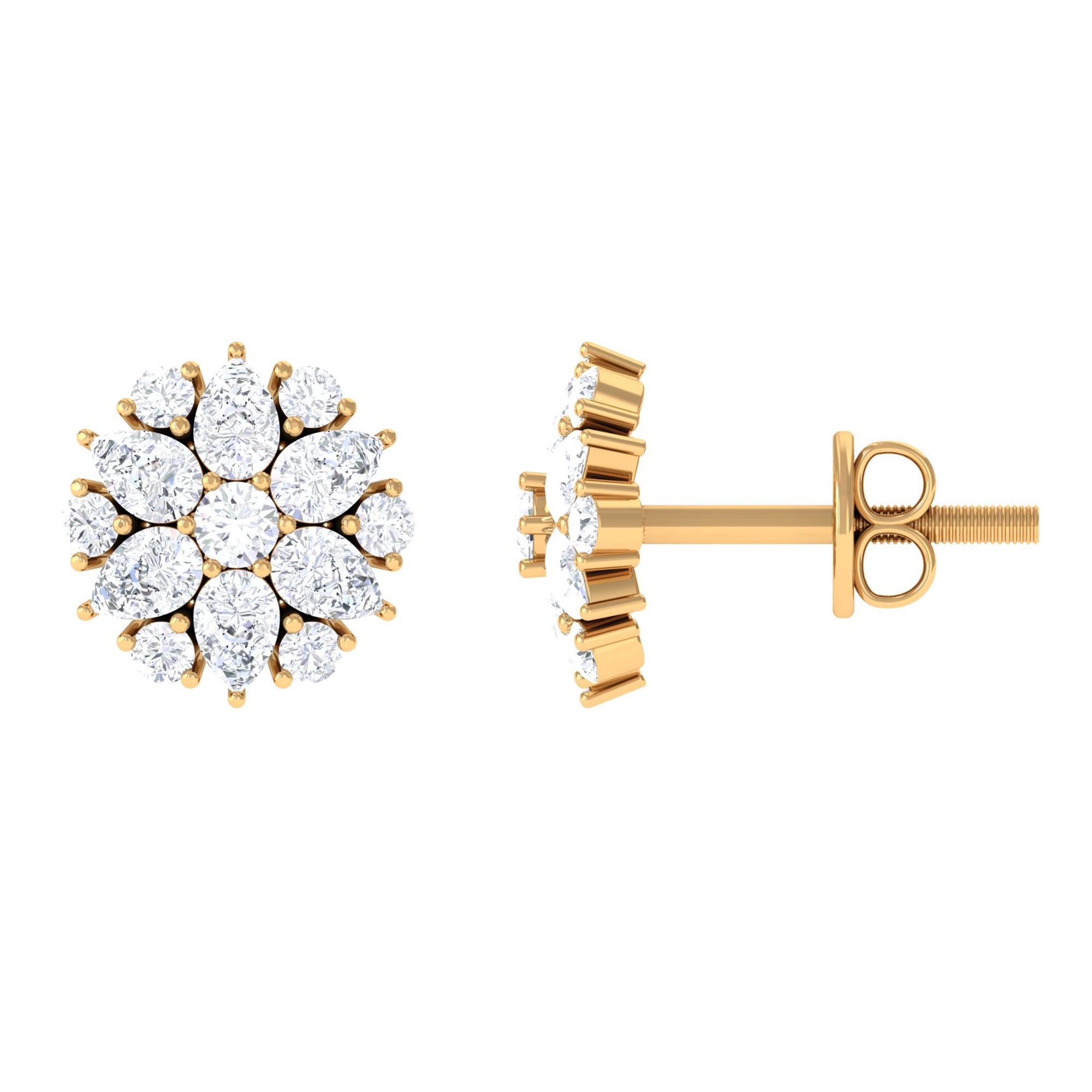 Certified Moissanite Flower Stud Earrings Moissanite - ( D-VS1 ) - Color and Clarity - Rosec Jewels