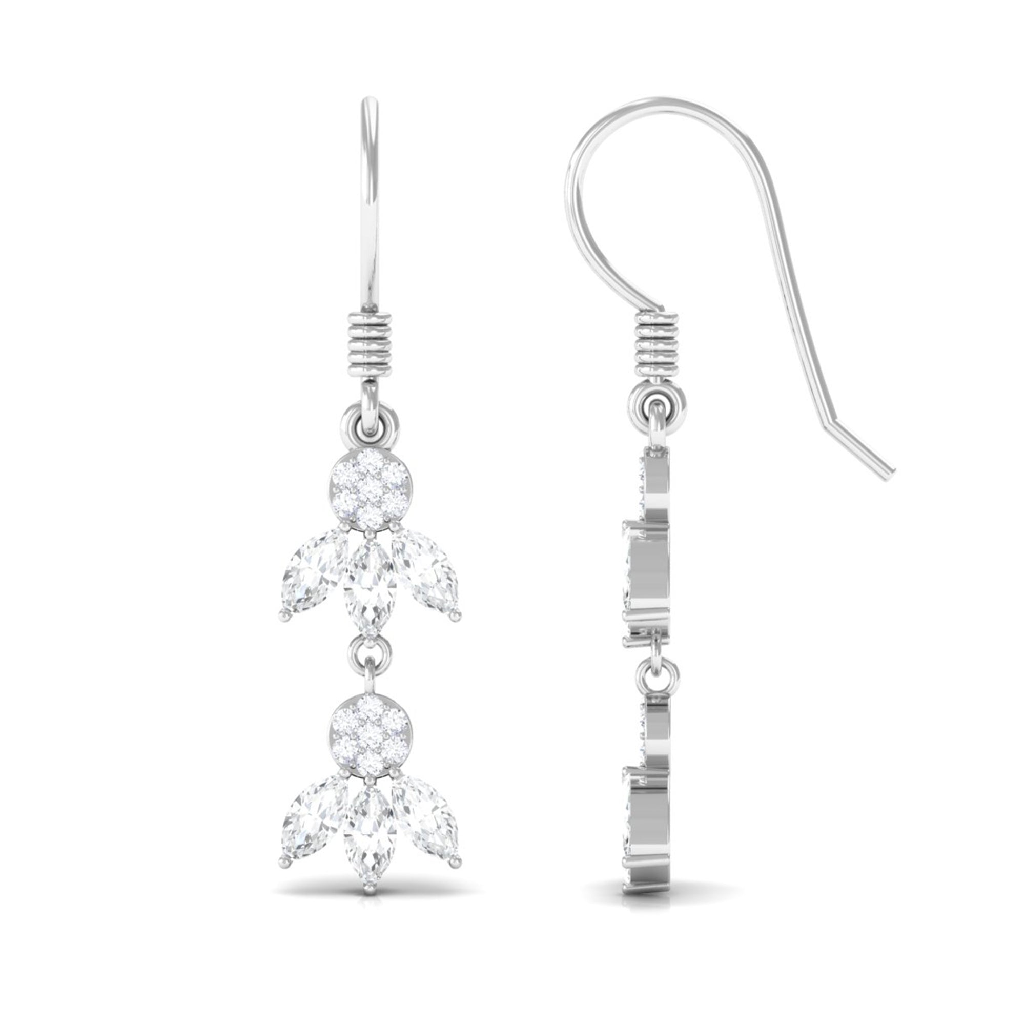 Nature Inspired Moissanite Dangle Earrings Moissanite - ( D-VS1 ) - Color and Clarity - Rosec Jewels