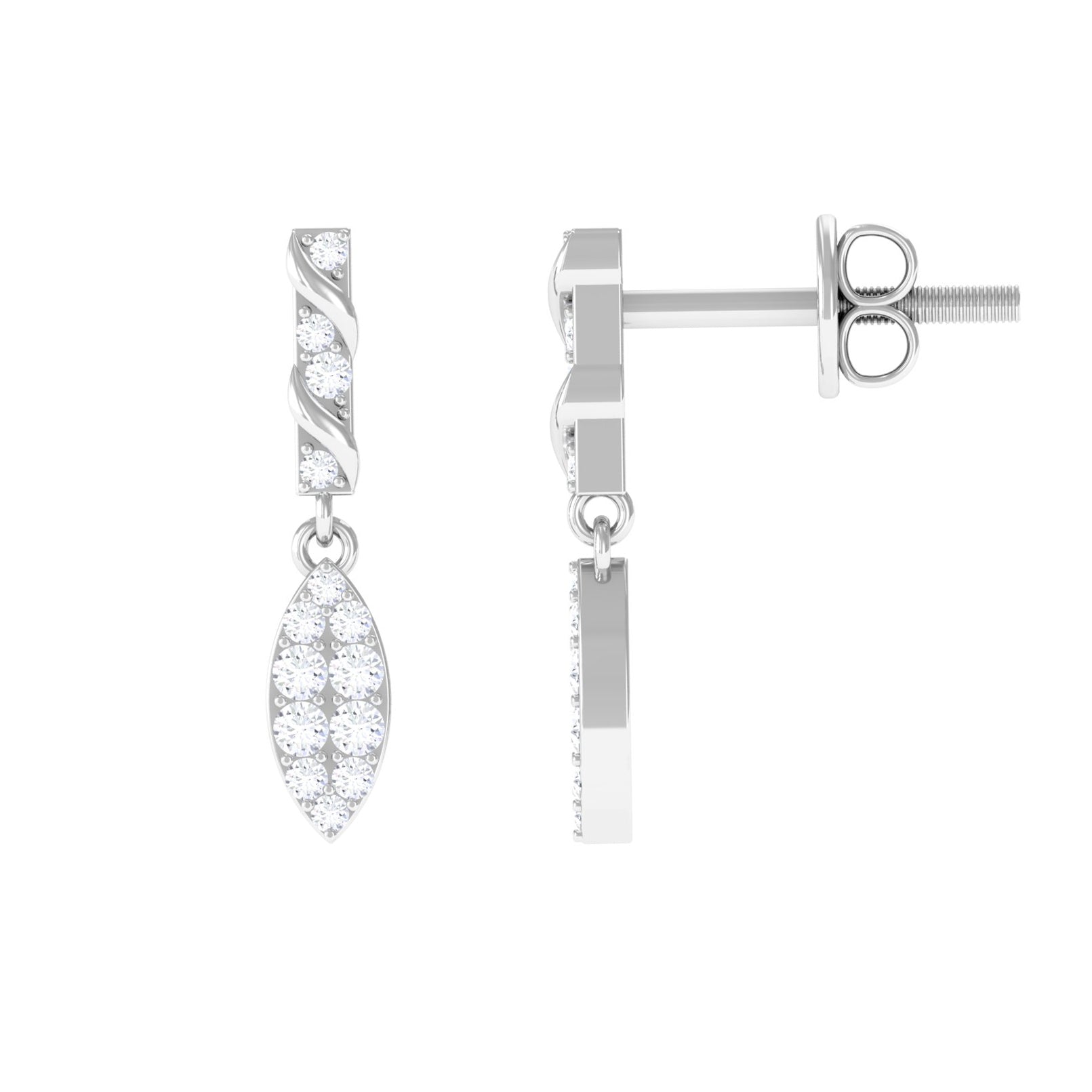 Minimal Simulated Diamond Dangle Earrings in Gold Zircon - ( AAAA ) - Quality - Rosec Jewels