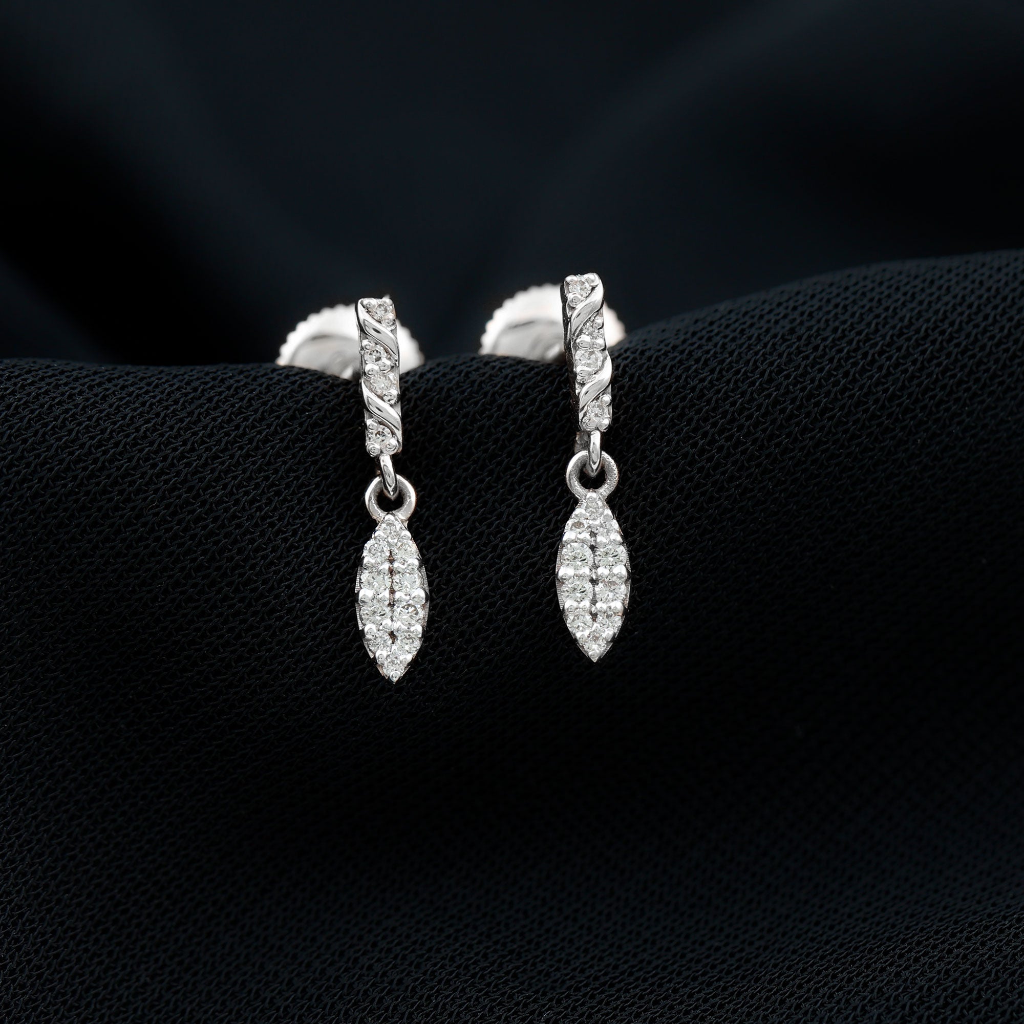 Minimal Simulated Diamond Dangle Earrings in Gold Zircon - ( AAAA ) - Quality - Rosec Jewels