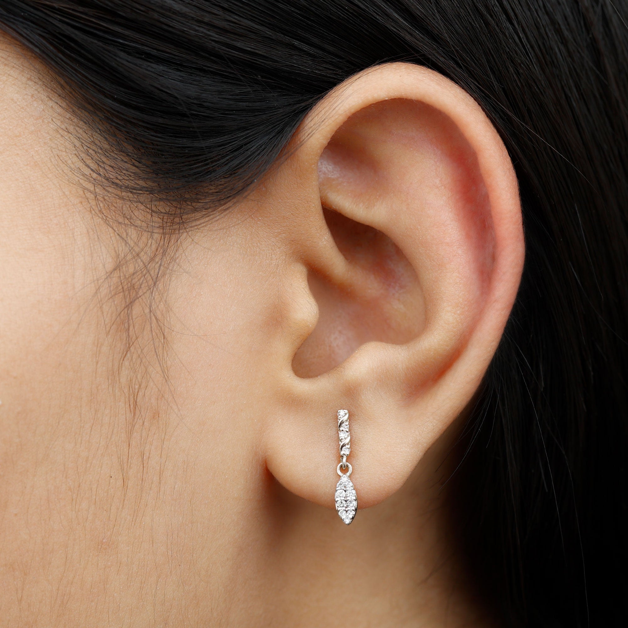 Minimal Simulated Diamond Dangle Earrings in Gold Zircon - ( AAAA ) - Quality - Rosec Jewels