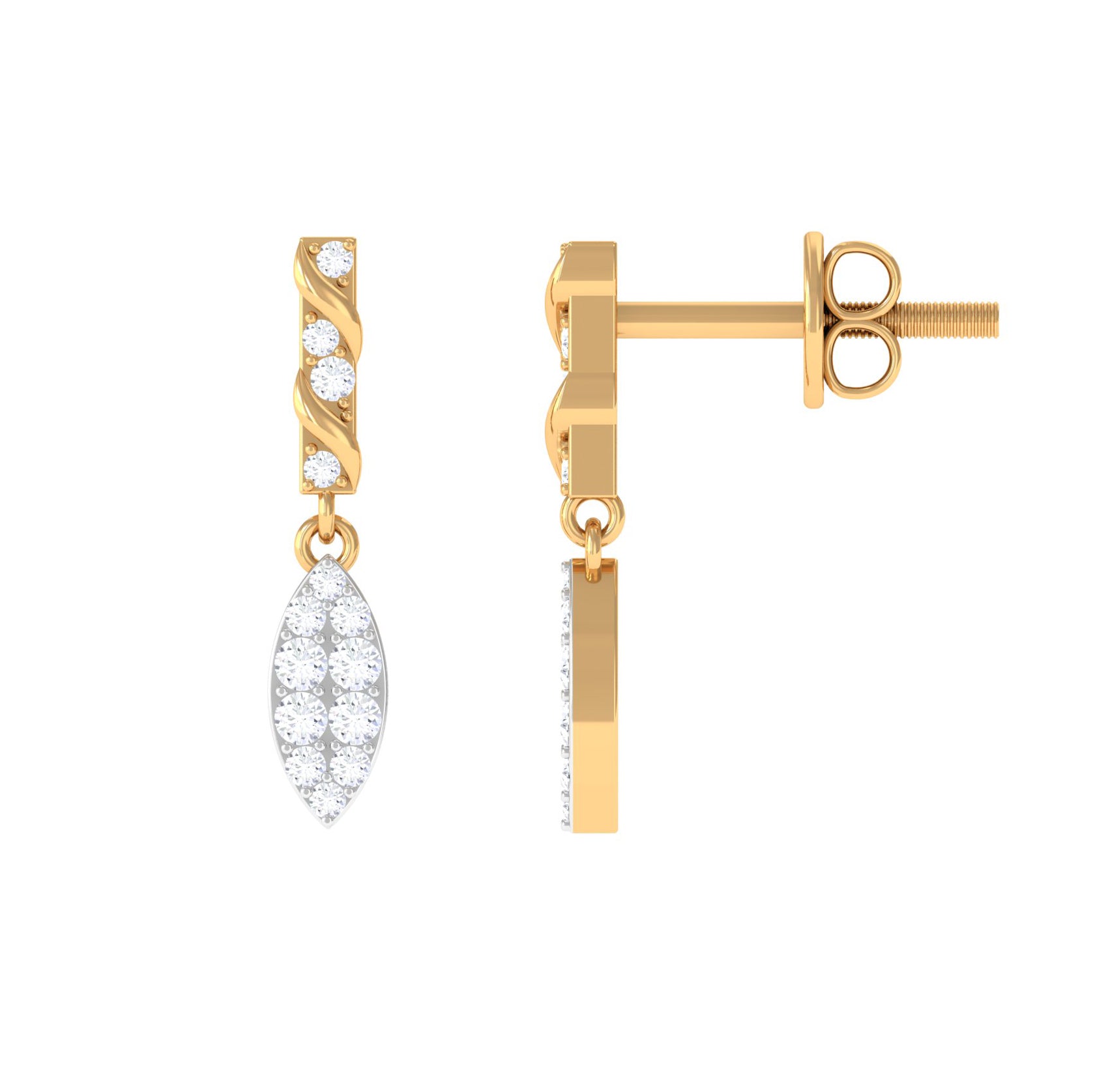 Minimal Simulated Diamond Dangle Earrings in Gold Zircon - ( AAAA ) - Quality - Rosec Jewels