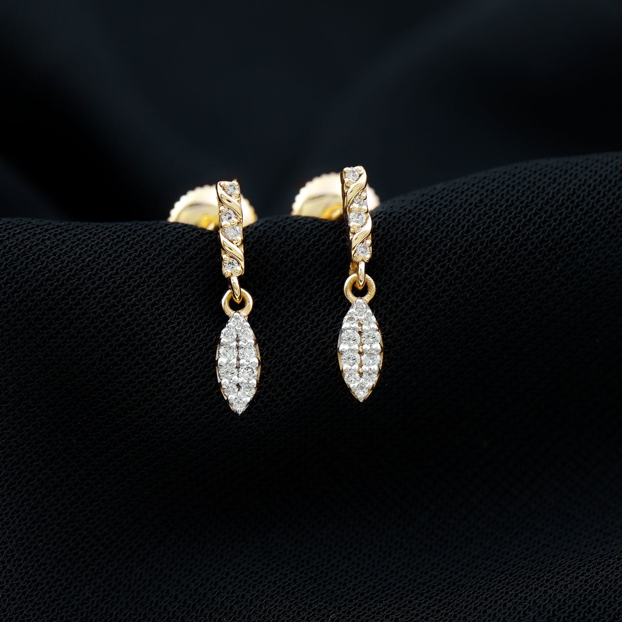 Minimal Simulated Diamond Dangle Earrings in Gold Zircon - ( AAAA ) - Quality - Rosec Jewels