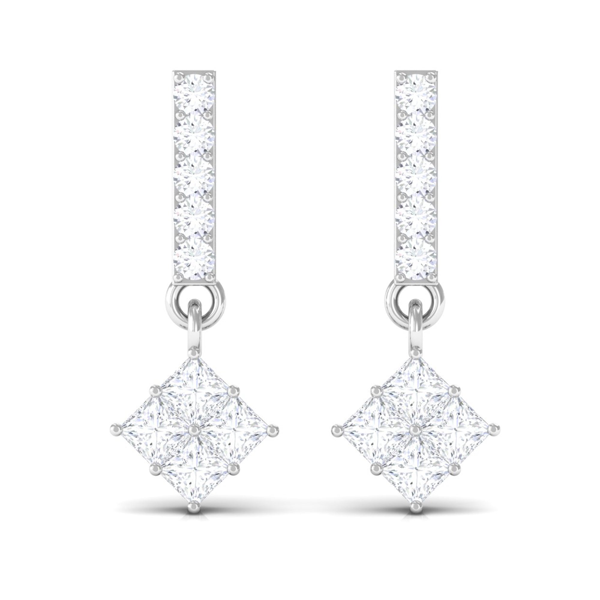 Princess and Round Cut Zircon Bar Dangle Earrings Zircon - ( AAAA ) - Quality - Rosec Jewels