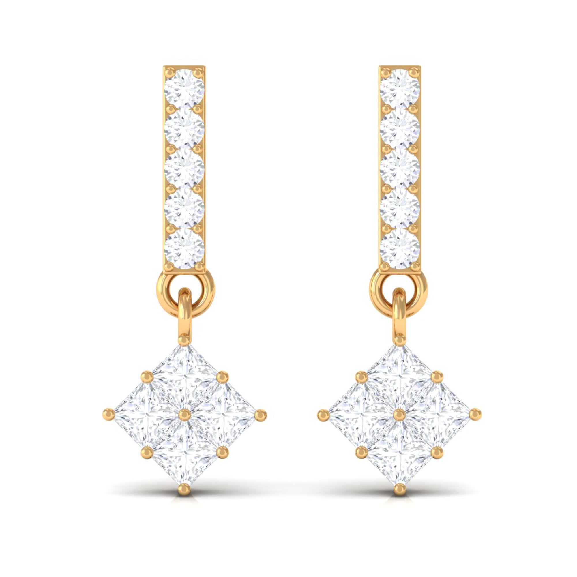 Princess and Round Cut Zircon Bar Dangle Earrings Zircon - ( AAAA ) - Quality - Rosec Jewels