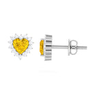 Heart Shape Yellow Sapphire and Diamond Minimal Halo Stud Earrings Yellow Sapphire - ( AAA ) - Quality - Rosec Jewels