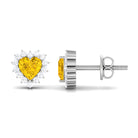 Heart Shape Yellow Sapphire and Diamond Minimal Halo Stud Earrings Yellow Sapphire - ( AAA ) - Quality - Rosec Jewels