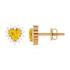 Heart Shape Yellow Sapphire and Diamond Minimal Halo Stud Earrings Yellow Sapphire - ( AAA ) - Quality - Rosec Jewels