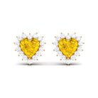 Heart Shape Yellow Sapphire and Diamond Minimal Halo Stud Earrings Yellow Sapphire - ( AAA ) - Quality - Rosec Jewels