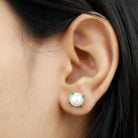 Freshwater Pearl Diamond Halo Stud Earrings with Created Emerald Freshwater Pearl - ( AAA ) - Quality - Rosec Jewels