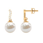 Rosec Jewels-8 MM Freshwater Pearl Drop and Curved Diamond Bar Earring