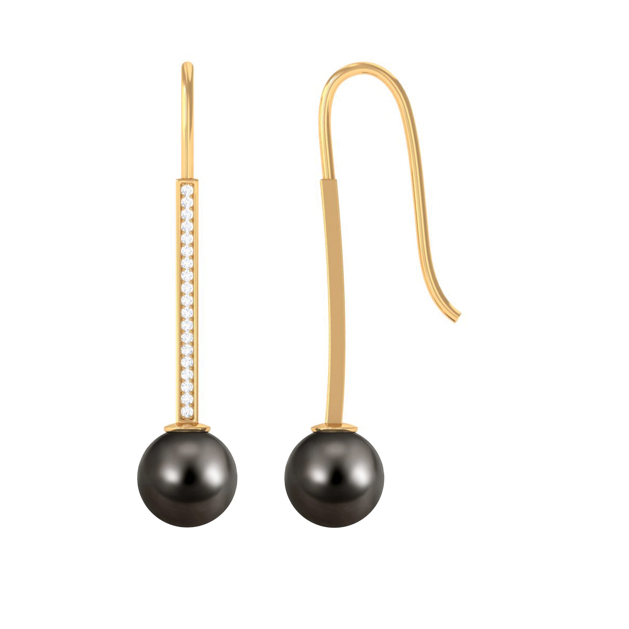 Rosec Jewels-Tahitian Pearl and Diamond Accent Bar Drop Earrings with Fish Hook Backing