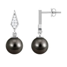 Rosec Jewels-Tahitian Pearl Drop and Diamond Art Deco Earrings