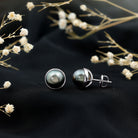 Rosec Jewels-9 MM Round Cut Tahitian Pearl Solitaire Stud EarRing in Bezel Setting