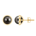 Rosec Jewels-9 MM Round Cut Tahitian Pearl Solitaire Stud EarRing in Bezel Setting