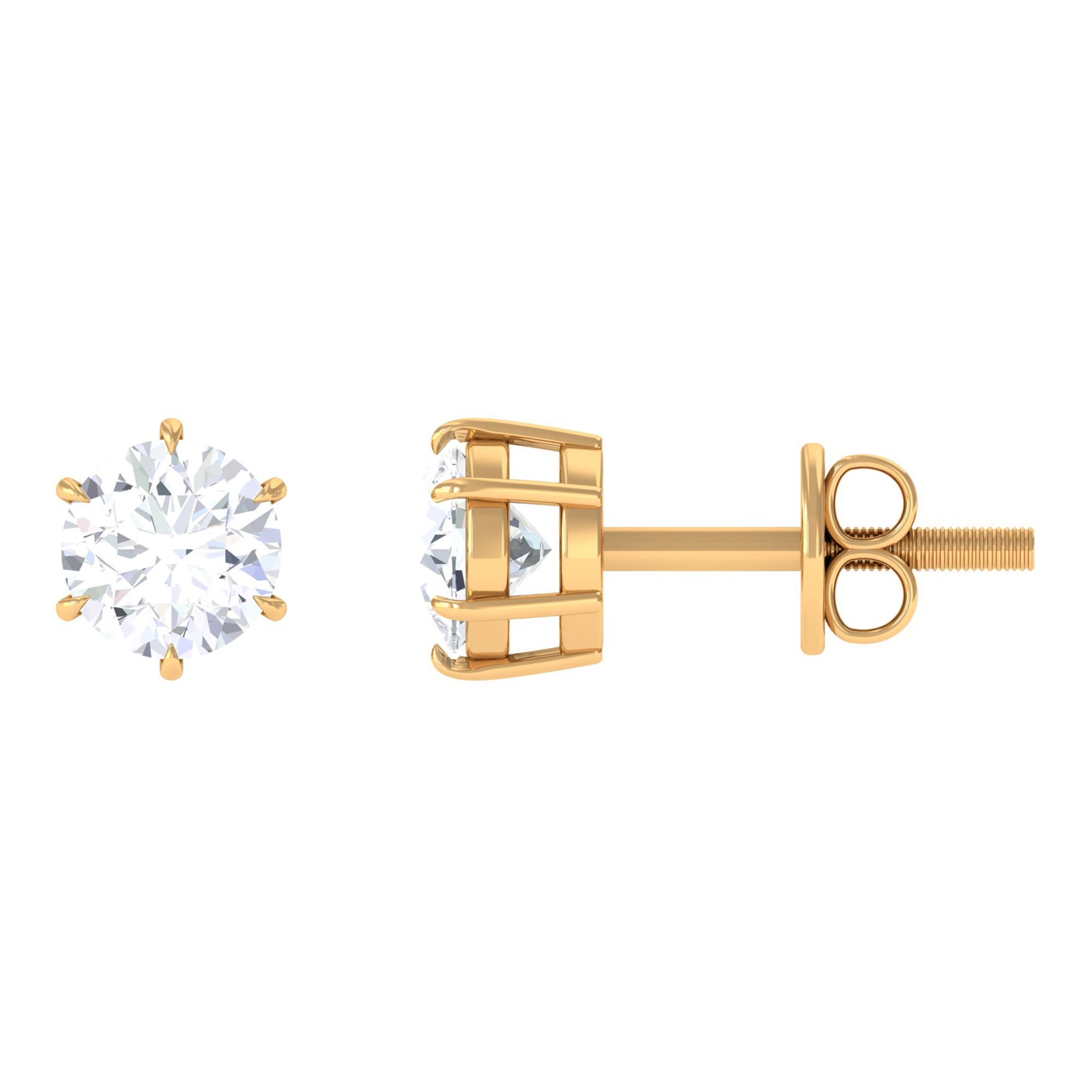 Claw Set Round Solitaire Zircon Stud Earrings in Gold Zircon - ( AAAA ) - Quality - Rosec Jewels