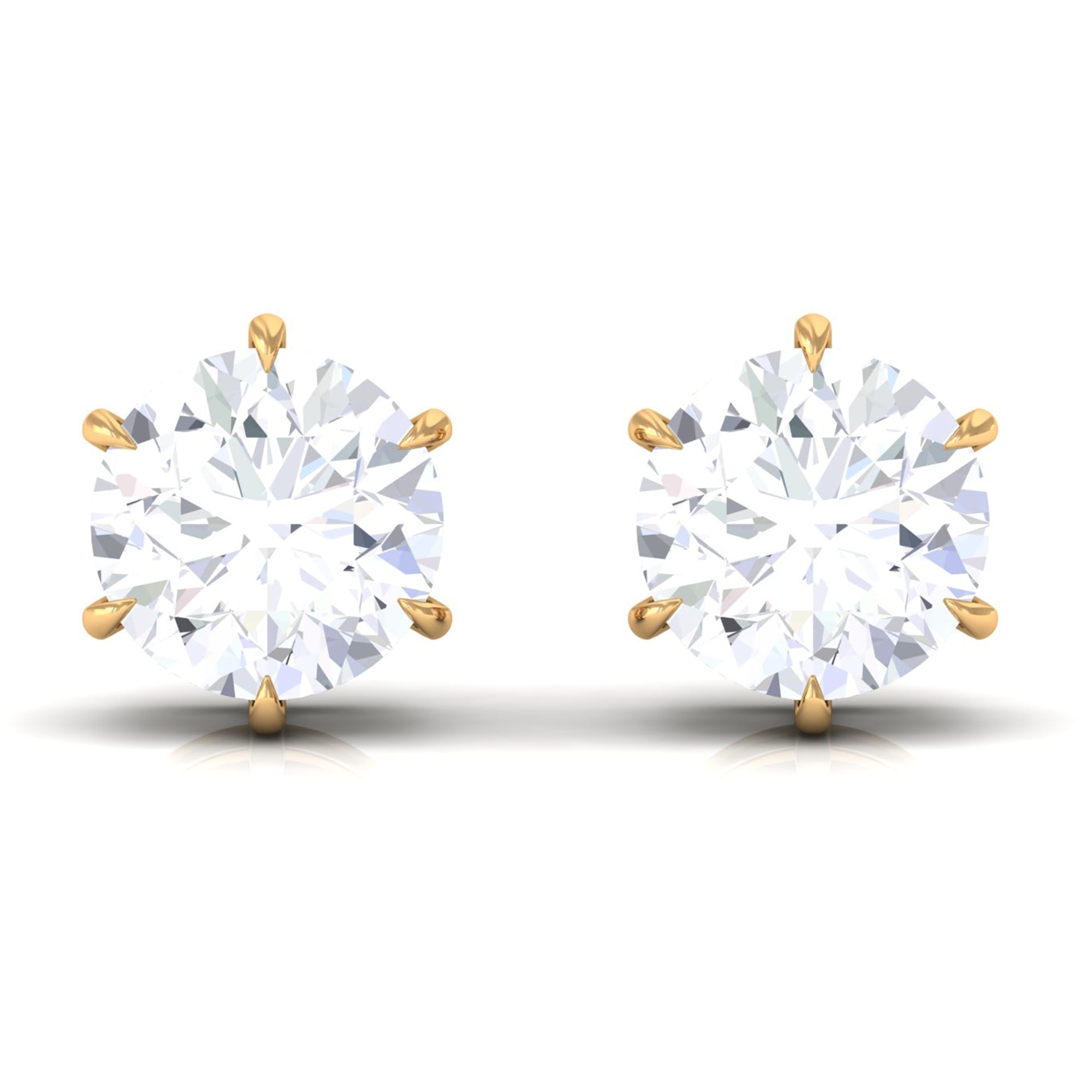 Claw Set Round Solitaire Zircon Stud Earrings in Gold Zircon - ( AAAA ) - Quality - Rosec Jewels