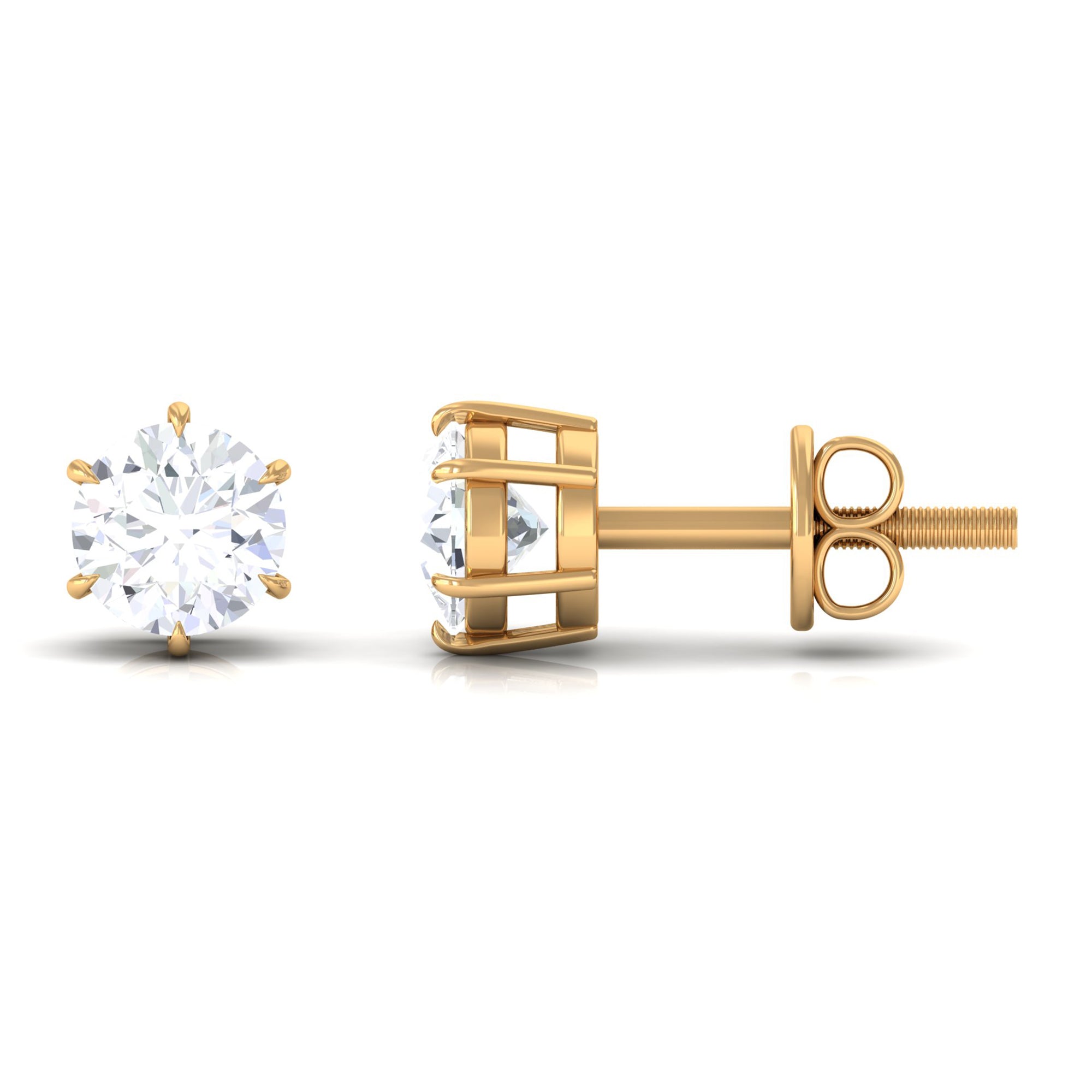 Claw Set Round Solitaire Zircon Stud Earrings in Gold Zircon - ( AAAA ) - Quality - Rosec Jewels