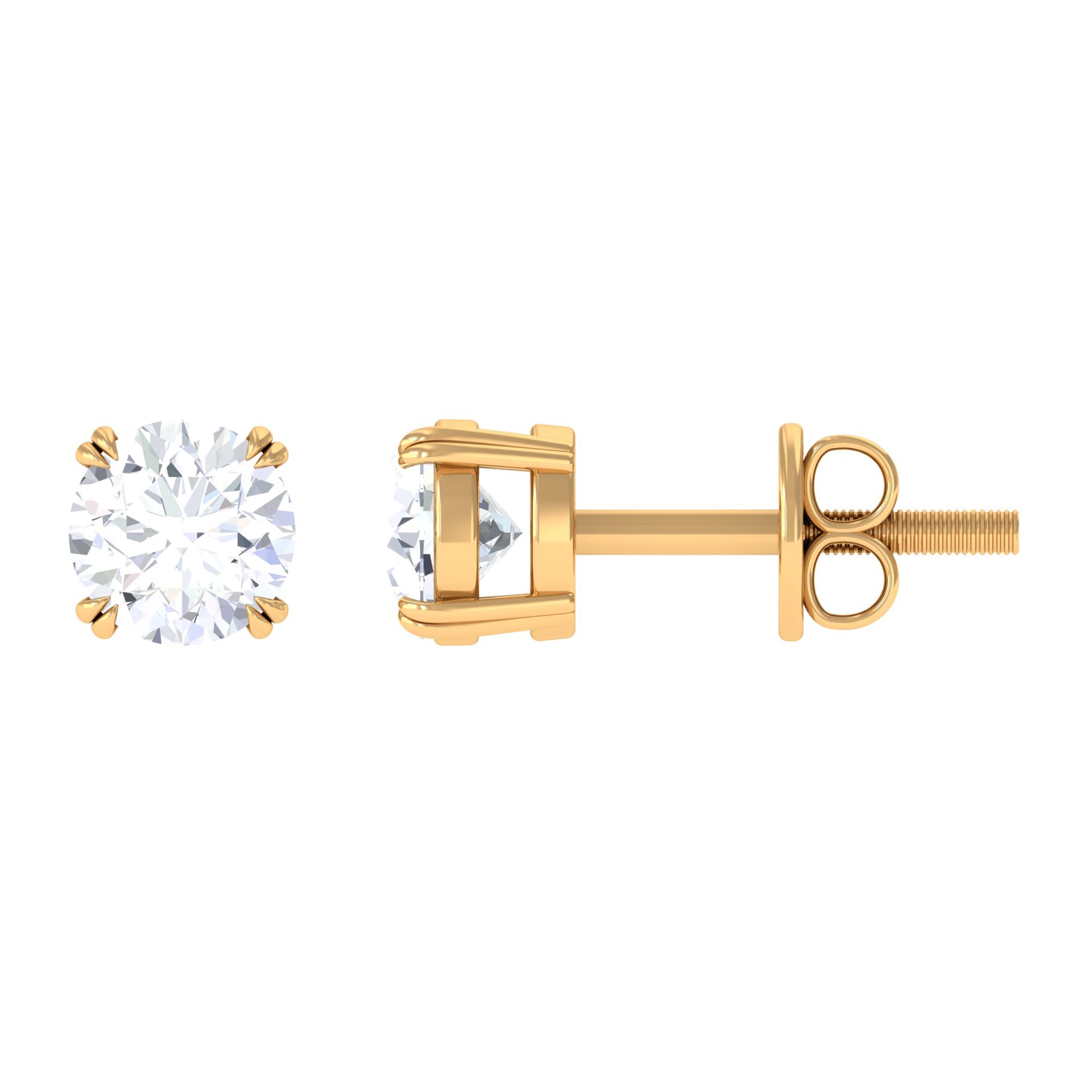 Simple Solitaire Simulated Diamond Stud Earring in Gold Zircon - ( AAAA ) - Quality - Rosec Jewels