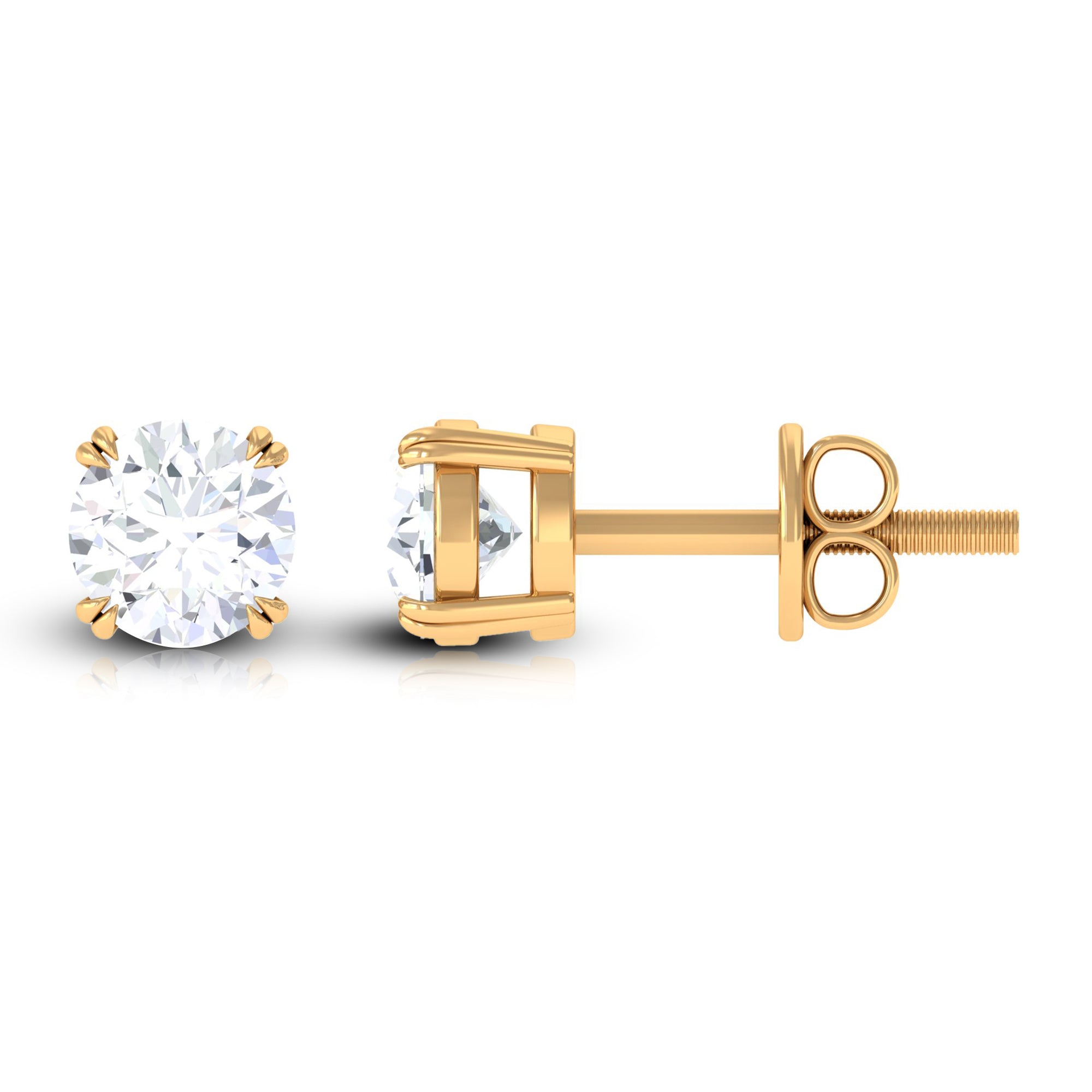 Simple Solitaire Simulated Diamond Stud Earring in Gold Zircon - ( AAAA ) - Quality - Rosec Jewels