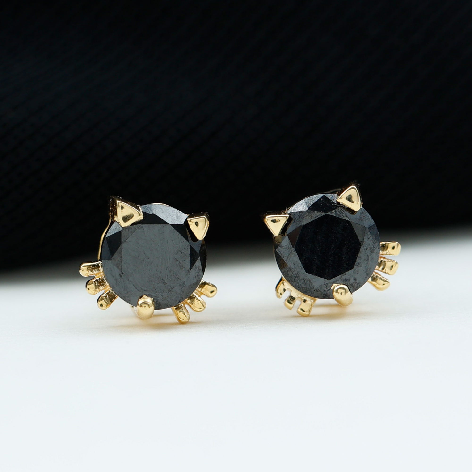 5 MM Certified Created Black Diamond Minimal Cat Stud Earrings Lab Created Black Diamond - ( AAAA ) - Quality - Rosec Jewels